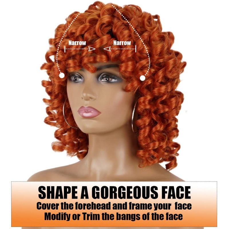 PHOENIXFLY Orange Curly Wigs for Black Women Short Curly Wigs for Women Curly Synthetic Hair Heat Resistant Hair Replacement with Wig Caps (Orange) - Image 4